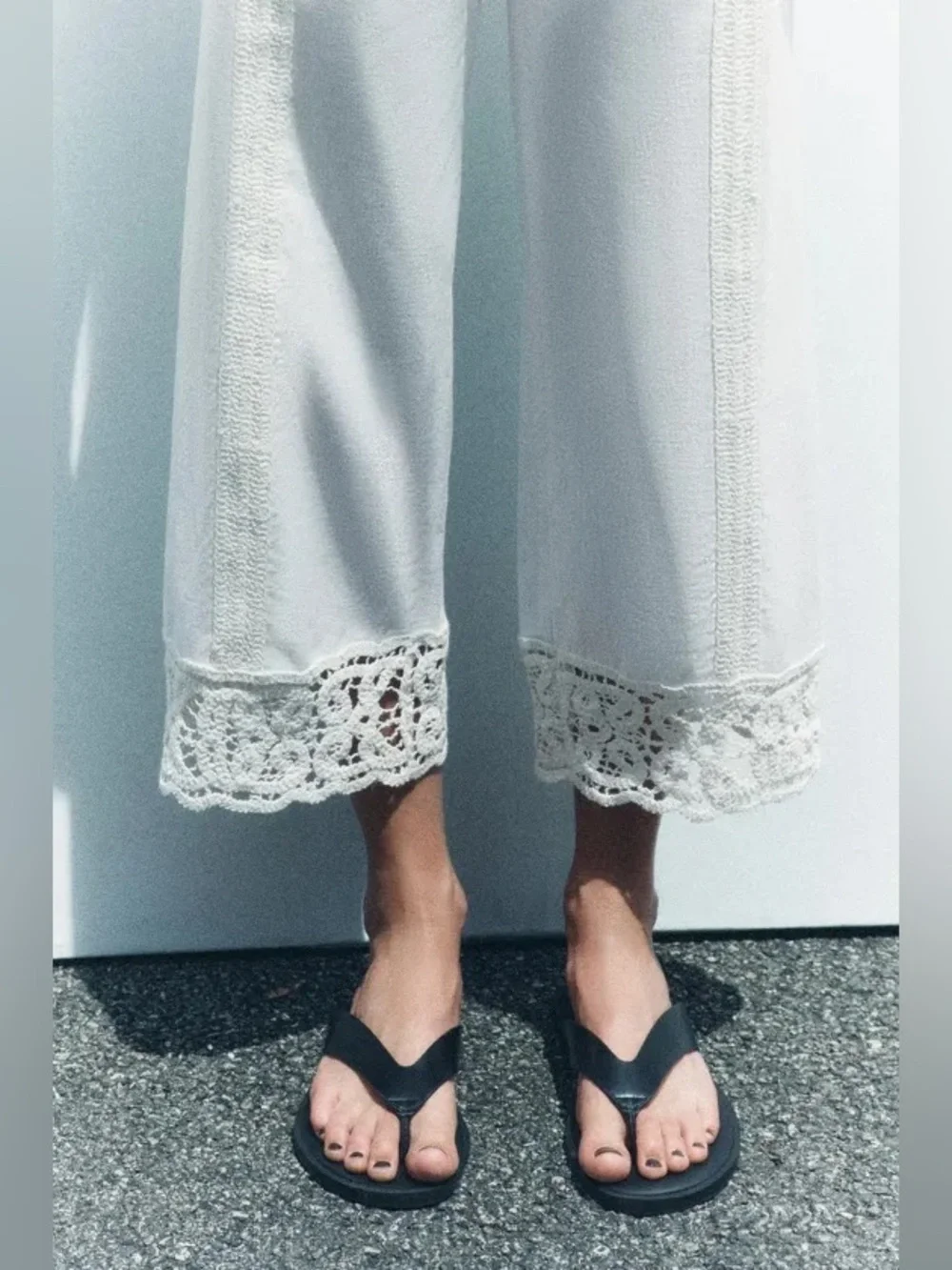 NWT Zara Linen Blend Crochet Wide Leg Cropped Pants Bloggers Fave in Ecru Sz M